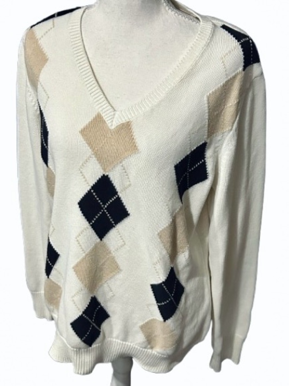 100% Cotton Argyle IZOD Golf V-Neck Sweater Cotton Designer Preppy Knit Top